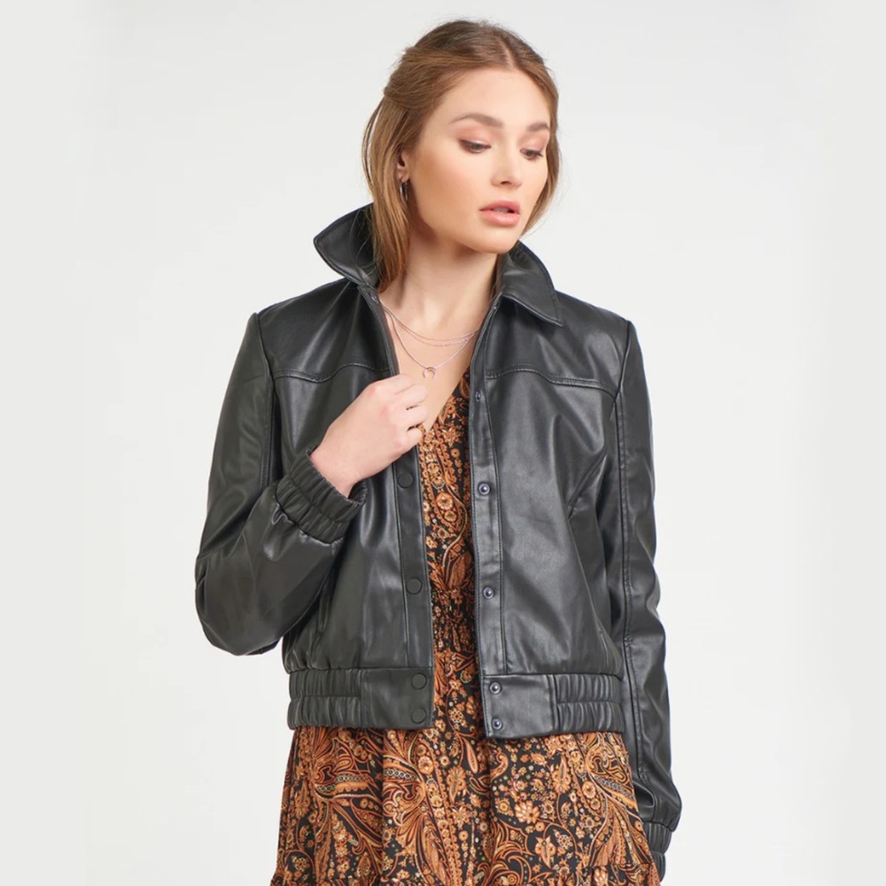 Black Tape Faux Leather Bomber Jacket